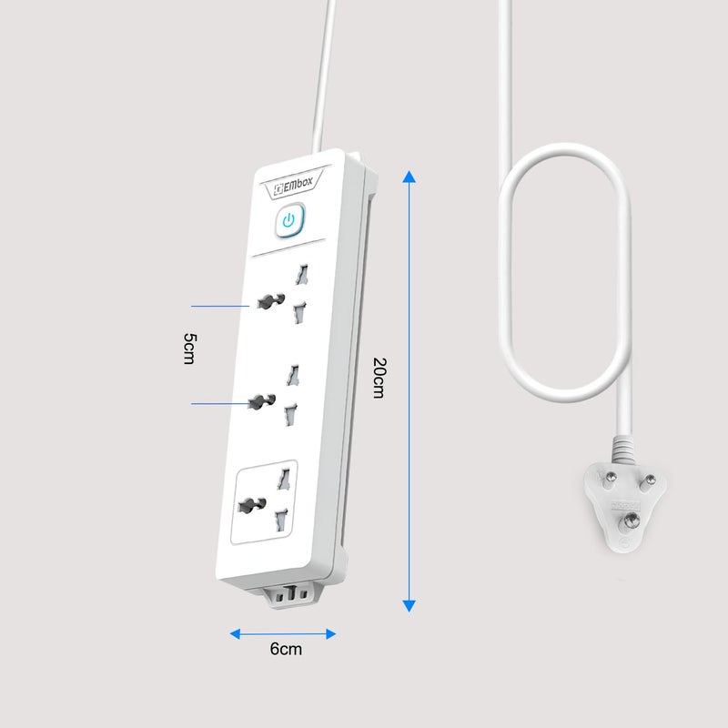 EMBOX لوحة تمديد مع مفاتيح 1500 واط، 3 مقابس عالمية، مفتاح رئيسي، واقي من ارتفاع التيار 6 أمبير، مؤشر LED وغطاء أمان (3 مقابس) - Image 5