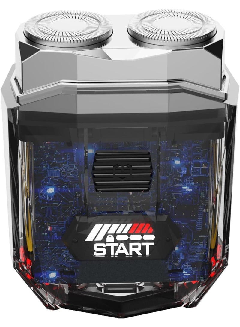 SOLARAE حلاقة كهربائية صغيرة، ماكينة حلاقة كهربائية محمولة بتصميم سايبربانك للرجال، ماكينة حلاقة سفر مقاومة للماء IPX7 مع شاشة ذكية، حلاقة رطبة وجافة، ماكينة حلاقة دوارة قابلة لإعادة الشحن بدون سلك للاستخدام في المنزل، المكتب، السيارة، هدايا - Image 1