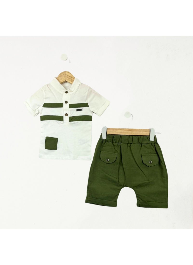 FOR MY BABY Baby Fou Thin Linen Judge Collar Shorts Set  - Image 1