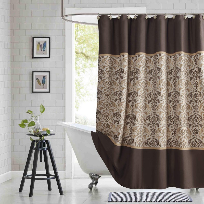 BESTRIPES Brown Fabric Shower Curtain Tan and Golden Printed Boho Paisley Damask Pattern Shower Curtains for Bathroom Waterproof Bathroom Curtains 72 W x 72 H