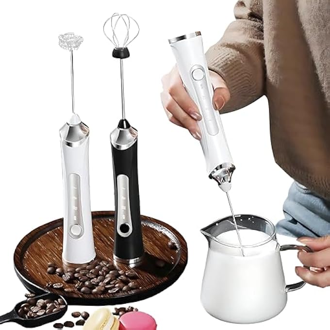 Airox Usb Powerful Mini Electric Whisk Handheld Rechargeable Milk Frother  Stainless Steel Small Coffee Whisk For Lattes Cappuccinos Protein Shakes Hot Chocolate Stirrer Egg Beater White - Image 1