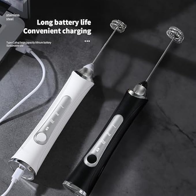 Airox Usb Powerful Mini Electric Whisk Handheld Rechargeable Milk Frother  Stainless Steel Small Coffee Whisk For Lattes Cappuccinos Protein Shakes Hot Chocolate Stirrer Egg Beater White - Image 3