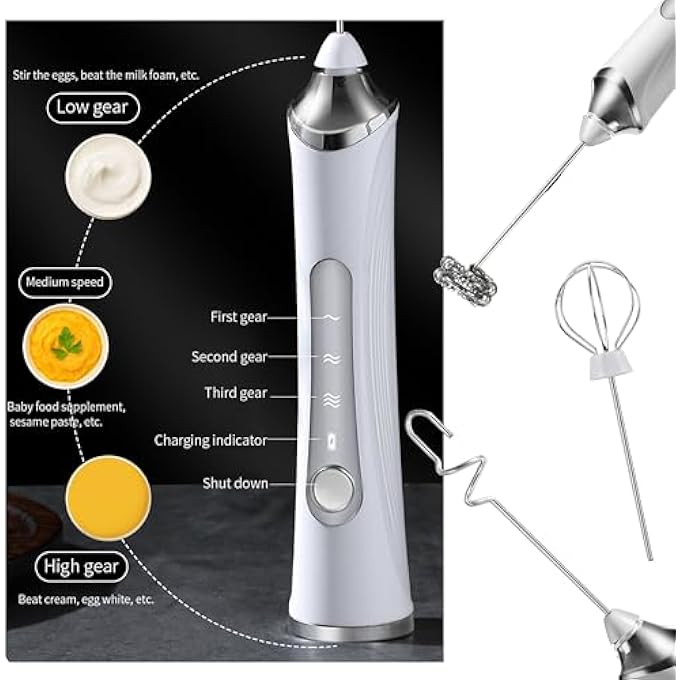 Airox Usb Powerful Mini Electric Whisk Handheld Rechargeable Milk Frother  Stainless Steel Small Coffee Whisk For Lattes Cappuccinos Protein Shakes Hot Chocolate Stirrer Egg Beater White - Image 4