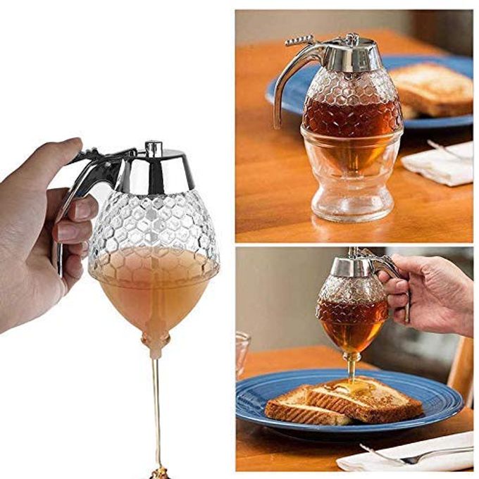 HONEY DISPENSER WITH STAND HONEY CONTAINER SYRUP AND SUGAR JAR POT NO DRIP HONEY DISPENSER WITH HIGH CAPACITY