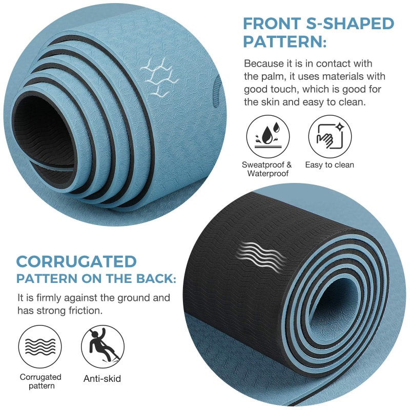 Gruper Yoga Mat Non Slip TPE Thick Yoga Mat with Alignment Mark, Large Size 72"L x 32"W x 0.32"Th or 0.24"Th, Anti-Tear Exercise & Fitness Mat for Yoga, Pilates & Floor Workouts (Blue Black, Thickness-8mm) - Image 4