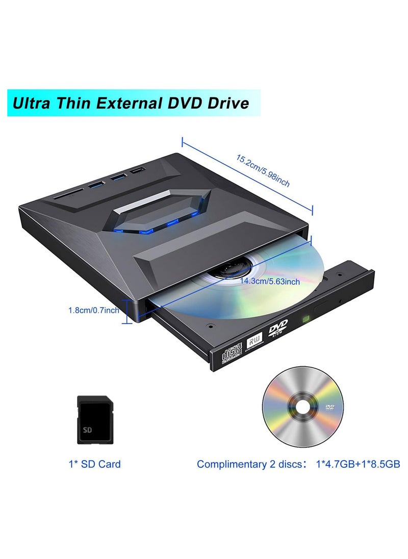 بيوينتي - External CD DVD Drive, USB 3.0 Portable CD/DVD Player, Burner Rewriter Low Noise High Speed Data Transfer drive for Laptop Desktop PC and Support Windows 7/8/10/XP/Mac OS/Linux - Image 1