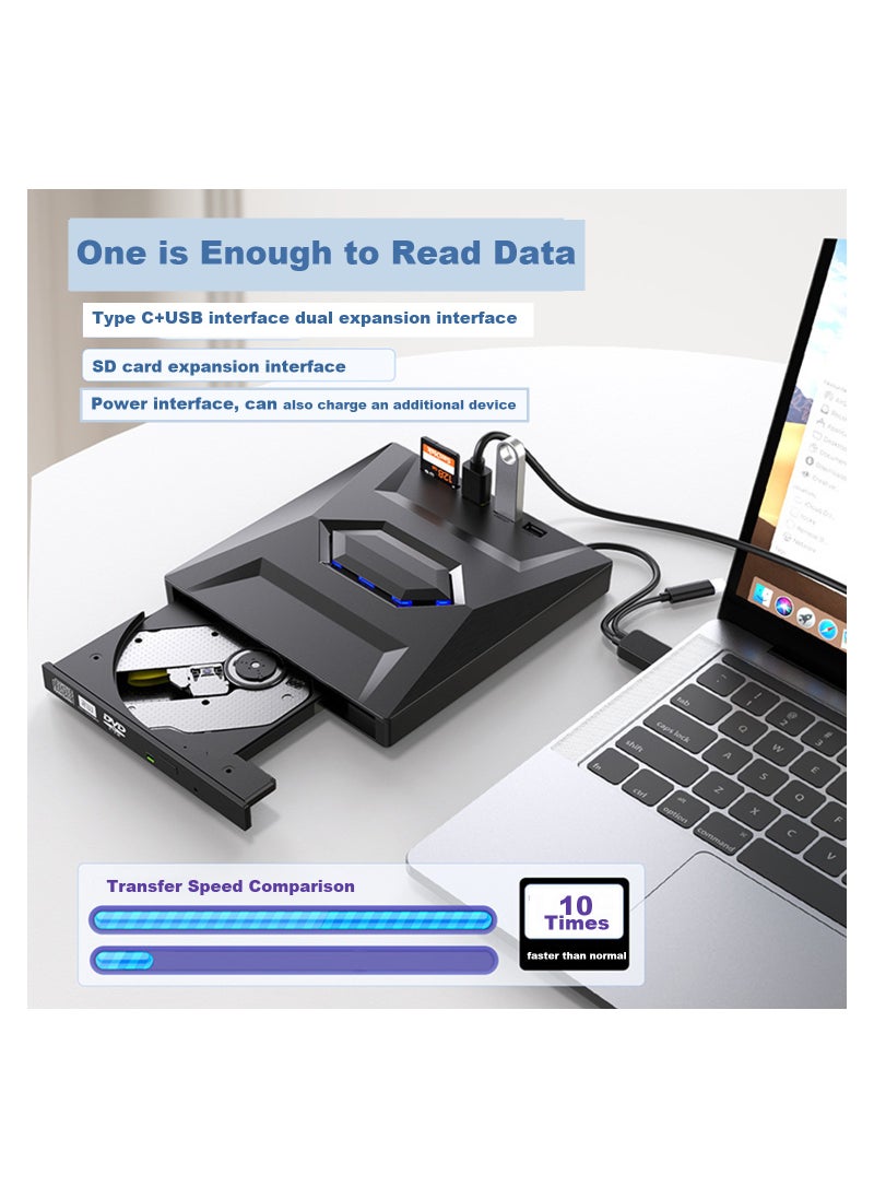 بيوينتي - External CD DVD Drive, USB 3.0 Portable CD/DVD Player, Burner Rewriter Low Noise High Speed Data Transfer drive for Laptop Desktop PC and Support Windows 7/8/10/XP/Mac OS/Linux - Image 1