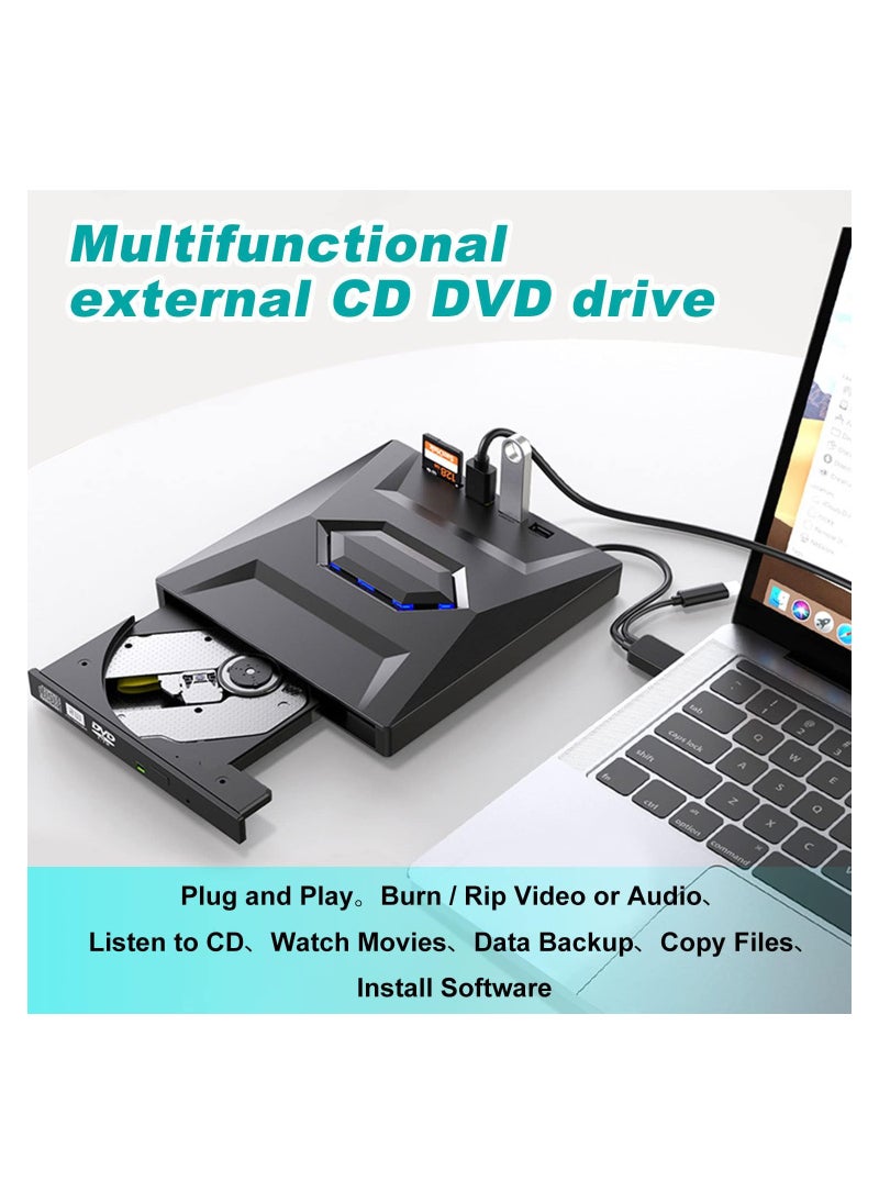 بيوينتي - External CD DVD Drive, USB 3.0 Portable CD/DVD Player, Burner Rewriter Low Noise High Speed Data Transfer drive for Laptop Desktop PC and Support Windows 7/8/10/XP/Mac OS/Linux - Image 1
