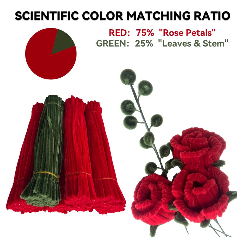 QABCYTA DIY Rose Making Kit 700 PCS Chenille Stems - Red Green Pipe Cleaners Craft Supplies with Floral Tools for Handmade Bouquet & Art Projects - Image 4
