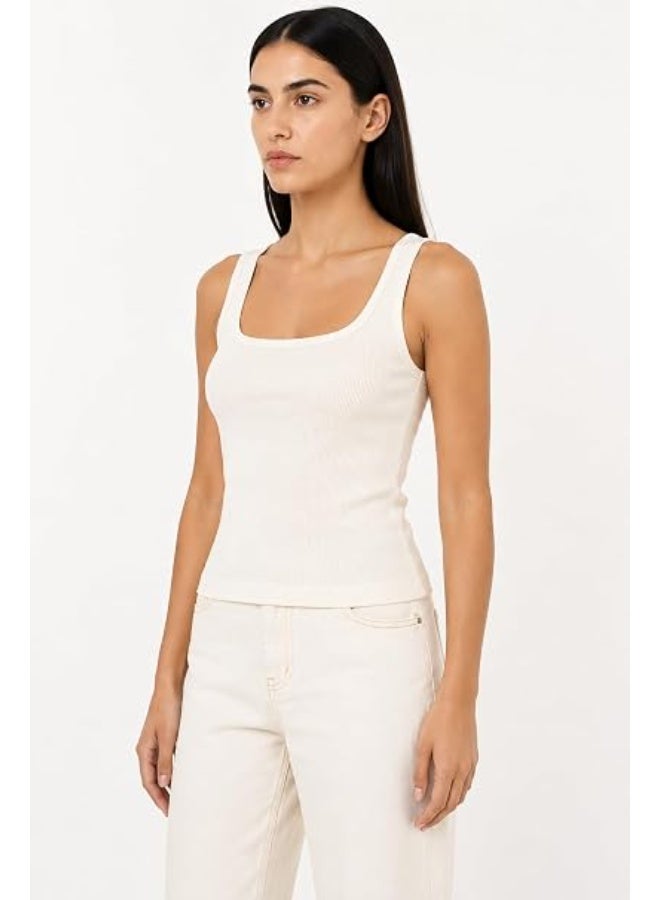 Nileton Women's Basic Ribbed Knit - Cotton Scoop Neck Tank Top - Slim Fit Sleeveless Stretchy Fitted Casual Everyday Tank - Image 5