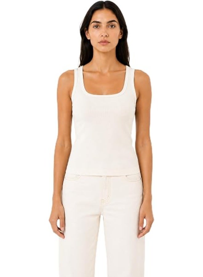 Nileton Women's Basic Ribbed Knit - Cotton Scoop Neck Tank Top - Slim Fit Sleeveless Stretchy Fitted Casual Everyday Tank - Image 1