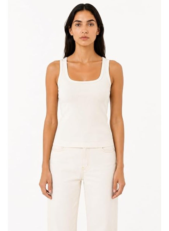 Nileton Women's Basic Ribbed Knit - Cotton Scoop Neck Tank Top - Slim Fit Sleeveless Stretchy Fitted Casual Everyday Tank - Image 4