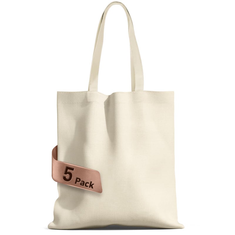 MOLOVA 1-Pack to 6-Pack Available Standard 14"x15" Premium Canvas Tote Bags,Load 55lbs,Reusable bag made of 6oz of natural canvas with Handles for Gift-Giving,Work,DIY Projects,Shopping(5 Pack) - Image 1