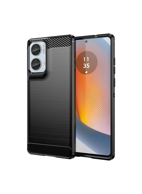 Slim Fit Phone Cover with Shock-Absorption, Carbon Fiber TPU Rubber Protective Case For Moto Edge 50 fusion 5G Black