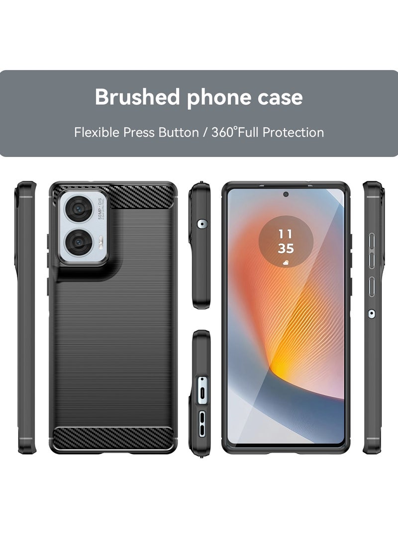 Slim Fit Phone Cover with Shock-Absorption, Carbon Fiber TPU Rubber Protective Case For Moto Edge 50 fusion 5G Black