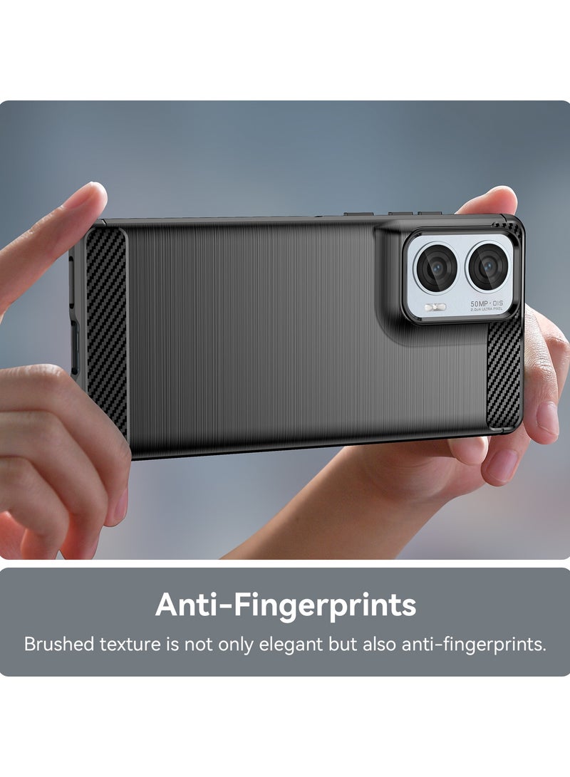 Slim Fit Phone Cover with Shock-Absorption, Carbon Fiber TPU Rubber Protective Case For Moto Edge 50 fusion 5G Black