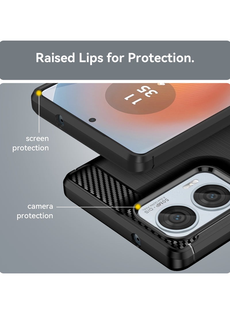 Slim Fit Phone Cover with Shock-Absorption, Carbon Fiber TPU Rubber Protective Case For Moto Edge 50 fusion 5G Black