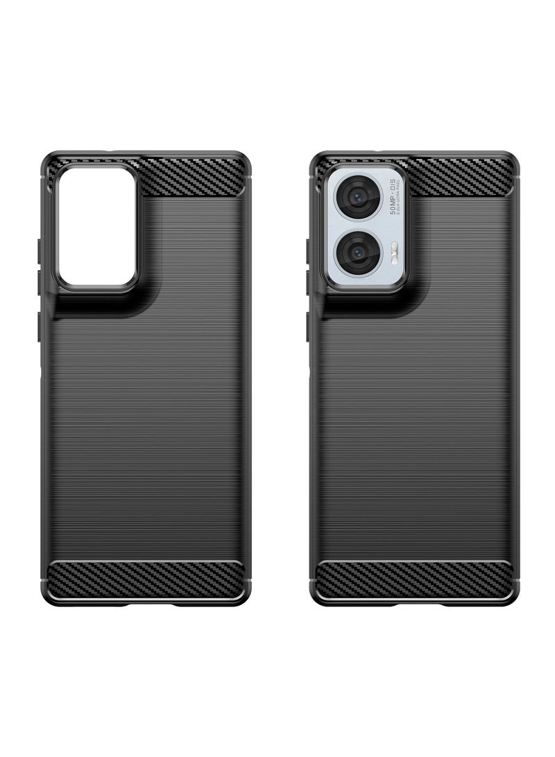Slim Fit Phone Cover with Shock-Absorption, Carbon Fiber TPU Rubber Protective Case For Moto Edge 50 fusion 5G Black
