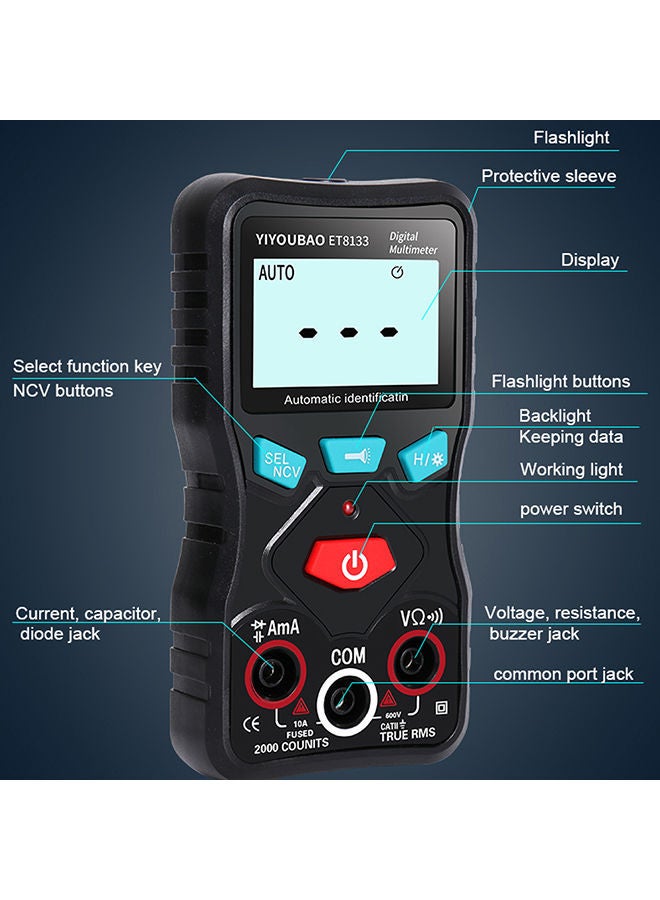 NIBEMINENT Fully Automatic Voltage Identification Multimeter Multicolour 14.00x4.00x10.00centimeter - Image 3