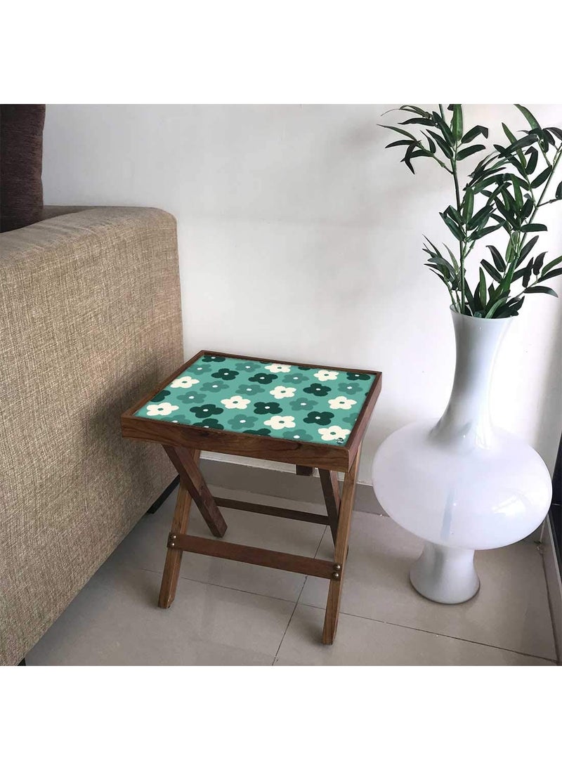 Nutcase Nutcase Designer Teak Wood Side Table Folding Wooden Bedside Coffee Outdoor Picnic Table Cute Flower Green  - Image 2
