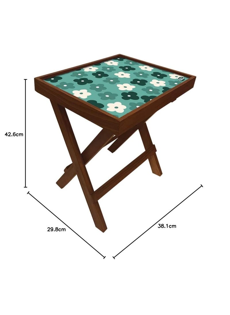 Nutcase Nutcase Designer Teak Wood Side Table Folding Wooden Bedside Coffee Outdoor Picnic Table Cute Flower Green  - Image 3