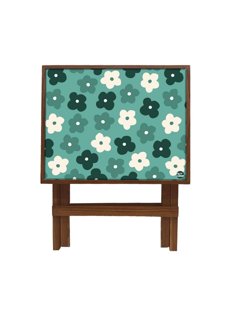 Nutcase Nutcase Designer Teak Wood Side Table Folding Wooden Bedside Coffee Outdoor Picnic Table Cute Flower Green  - Image 5