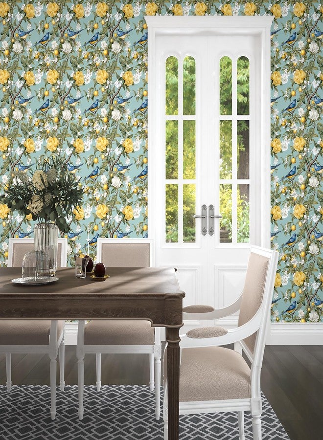 Danodoi Blue Bird Wallpaper Peel and Stick Wallpaper Lemon Tree Wallpaper Green Floral Contact Paper for Cabinets Waterproof Self Adhesive Wall Paper for Kitchen Countertop Wall 17.5" x 118.1" - Image 5