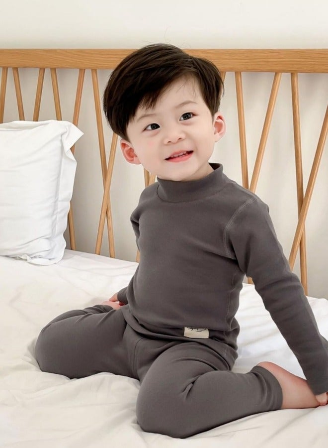 GGEROU Kids Thermal Underwear Set Girls Boys Warm Long Johns Mock Neck Base Layer Tops and Bottoms Baby Thermal Cotton Underwear - Image 3