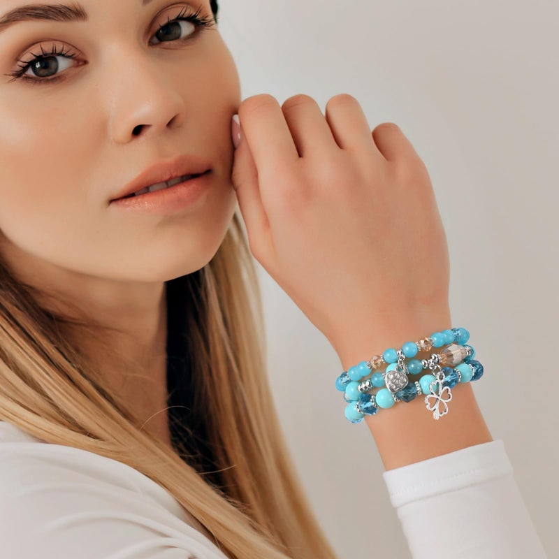 VONRU Bohemian Bracelet Sets for Women - 6 Sets Stackable Stretch Bracelets Multi-color Boho Jewelry for Women Hippie Bracelets Dainty Jewelry (Lucky grass stretch bracelet) - Image 2