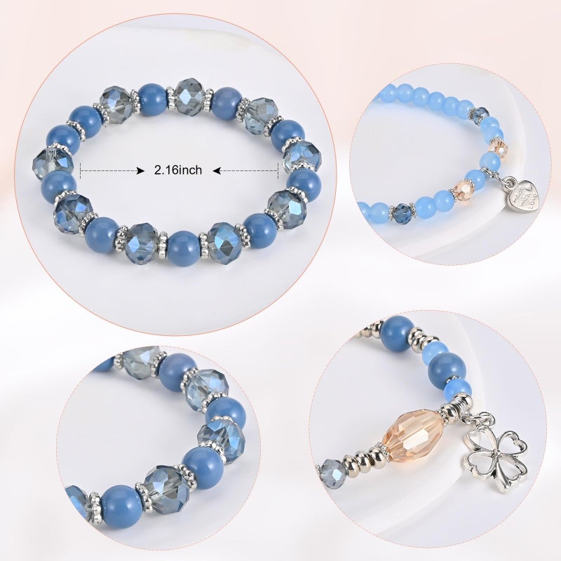 VONRU Bohemian Bracelet Sets for Women - 6 Sets Stackable Stretch Bracelets Multi-color Boho Jewelry for Women Hippie Bracelets Dainty Jewelry (Lucky grass stretch bracelet) - Image 4