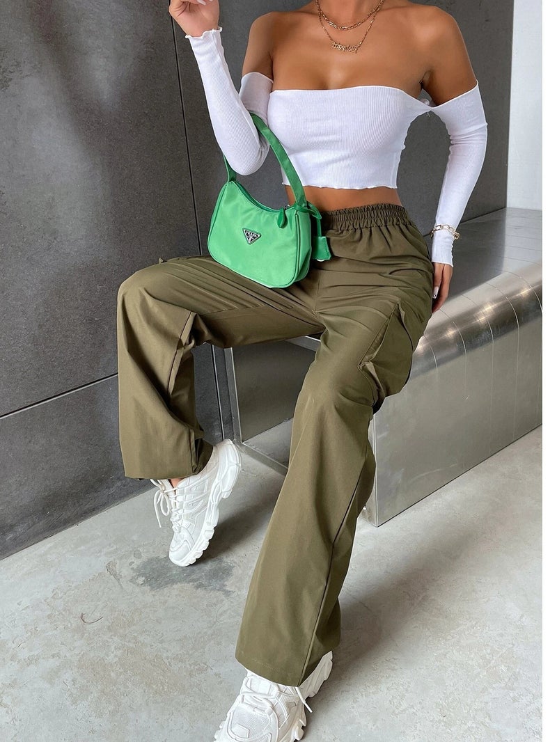 Commuter Style Big Pocket Casual Workwear Pants Women'S American Street High Waist Straight Leg Wide Leg Casual Pants - Image 3