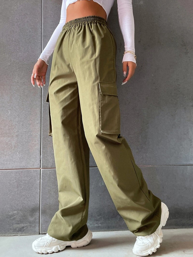 Commuter Style Big Pocket Casual Workwear Pants Women'S American Street High Waist Straight Leg Wide Leg Casual Pants - Image 1