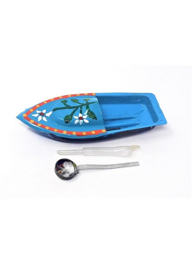 Kuhu Creations Supreme Practical Science Learning Tin Boat Water Toys. (1 Units Turquoise Blue (White Flower) Boat)  - Image 1