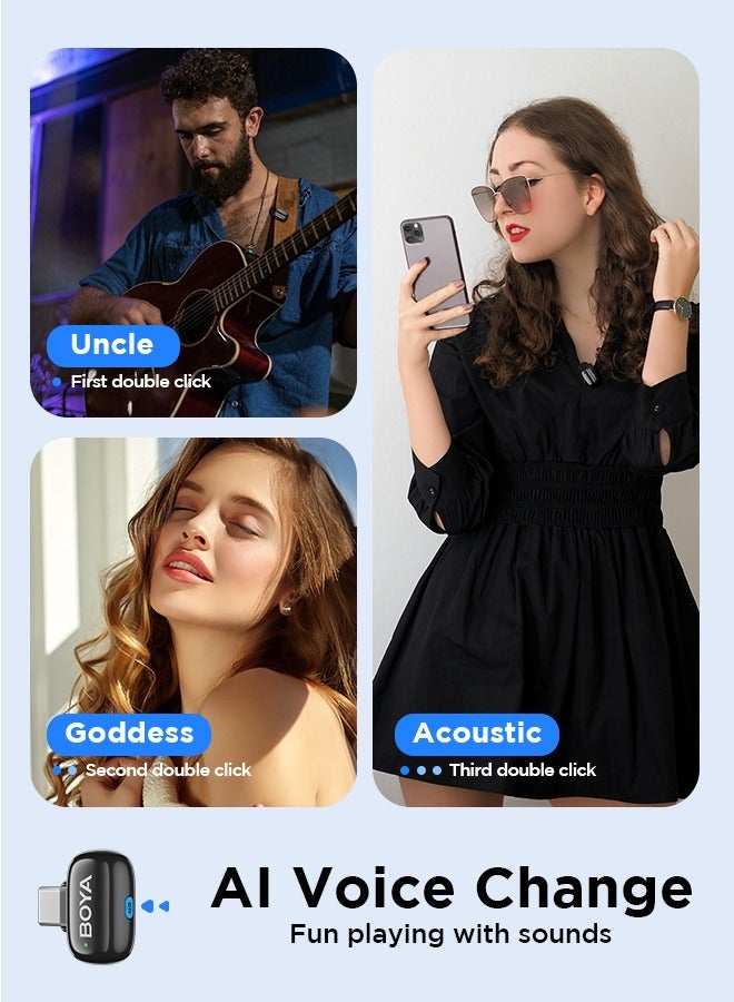 بويا ميكروفون لافالييه وايرلس BOYA MINI-17 مع تقنيات منع الضوضاء لموبايلات آيفون 15/16 وأندرويد، ميكروفون فائق الصغر مع تغيير الصوت بتقنية الذكاء الاصطناعي، مشبك معدني للمدونات، تيك توك، يوتيوب، صناع المحتوى، البث المباشر، وتسجيل المقابلات. - Image 4