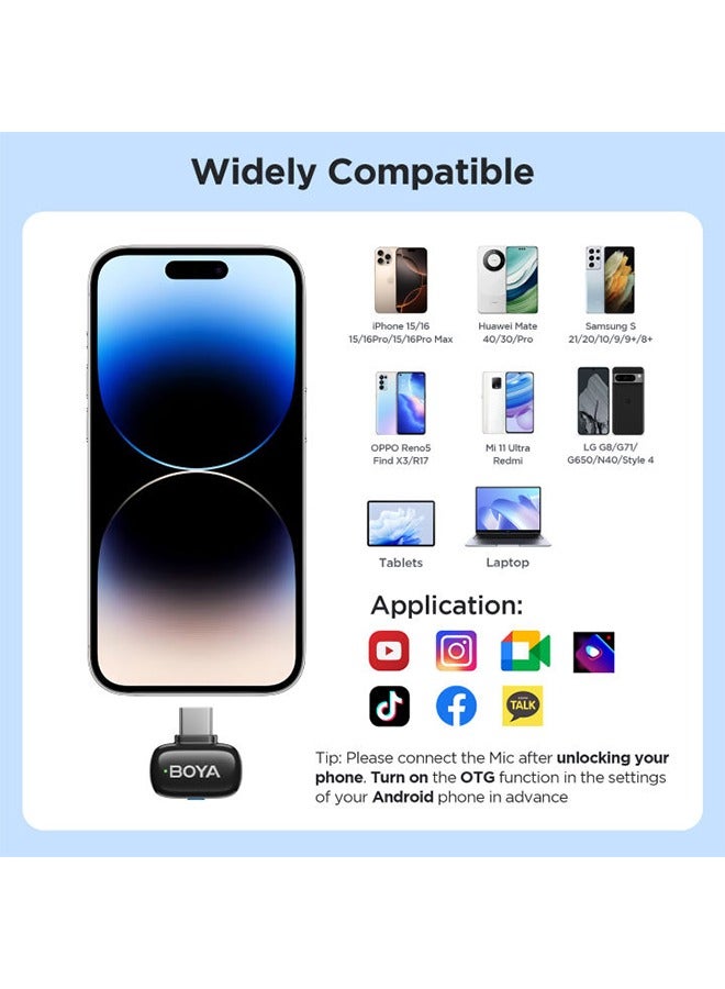 بويا ميكروفون لافالييه وايرلس BOYA MINI-17 مع تقنيات منع الضوضاء لموبايلات آيفون 15/16 وأندرويد، ميكروفون فائق الصغر مع تغيير الصوت بتقنية الذكاء الاصطناعي، مشبك معدني للمدونات، تيك توك، يوتيوب، صناع المحتوى، البث المباشر، وتسجيل المقابلات. - Image 2