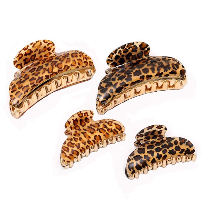 Kiddale 4 Pcs Hair Claw Banana Clips tortoise Shell Claw Hair ClipLarge Size Leopard print Celluloid French Design Vintage Barrettes for Women
