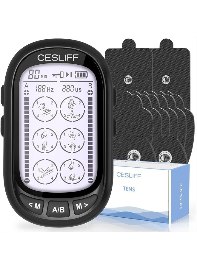 CESLIFF جهاز TENS EMS ثنائي القناة بشاشة كبيرة 24 وضع 36 مستوى شدة لتحفيز العضلات، جهاز تدليك كهربائي قابل لإعادة الشحن لتخفيف آلام أسفل الظهر والرقبة والكتف مع 10 لاصقات - Image 1