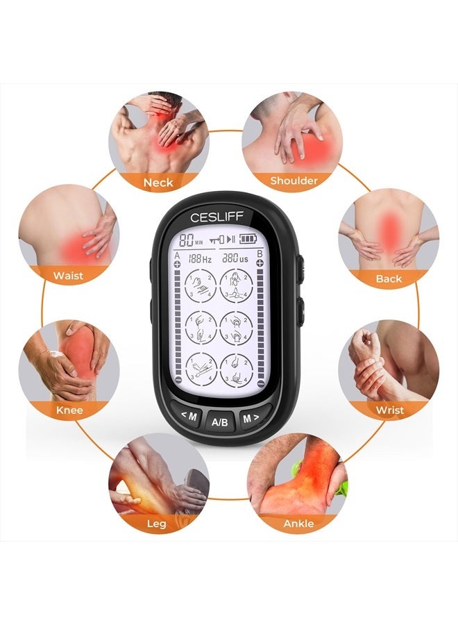 CESLIFF جهاز TENS EMS ثنائي القناة بشاشة كبيرة 24 وضع 36 مستوى شدة لتحفيز العضلات، جهاز تدليك كهربائي قابل لإعادة الشحن لتخفيف آلام أسفل الظهر والرقبة والكتف مع 10 لاصقات - Image 5