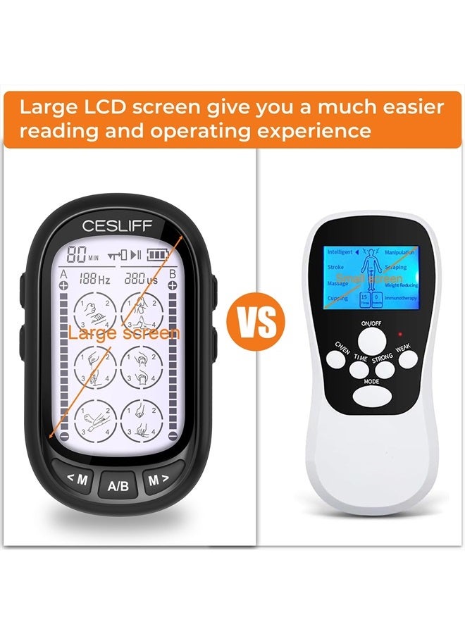 CESLIFF جهاز TENS EMS ثنائي القناة بشاشة كبيرة 24 وضع 36 مستوى شدة لتحفيز العضلات، جهاز تدليك كهربائي قابل لإعادة الشحن لتخفيف آلام أسفل الظهر والرقبة والكتف مع 10 لاصقات - Image 2
