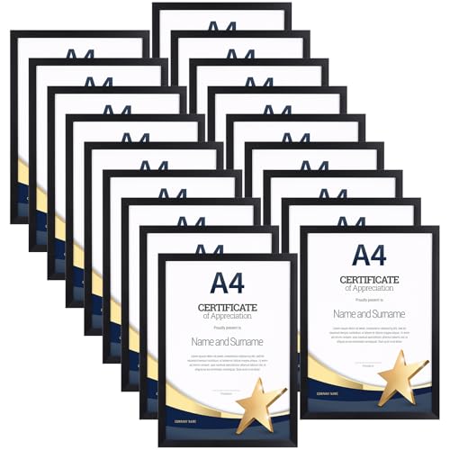 EYMPEU 18Pack Black A4 Frames Slim A4 Picture Frame for Displaying Certificates Posters Artwork on a Wall or Desktop Elegant Design