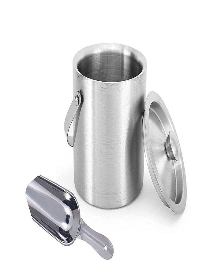 Nooks Double Wall Stainless Steel Plain Ice Bucket with Ice Scoop. Ice Picker, 1.5 liters, Ice Cold for 6 h with Handle, bar Tools for Home bar Accessories, Mini bar - Image 1