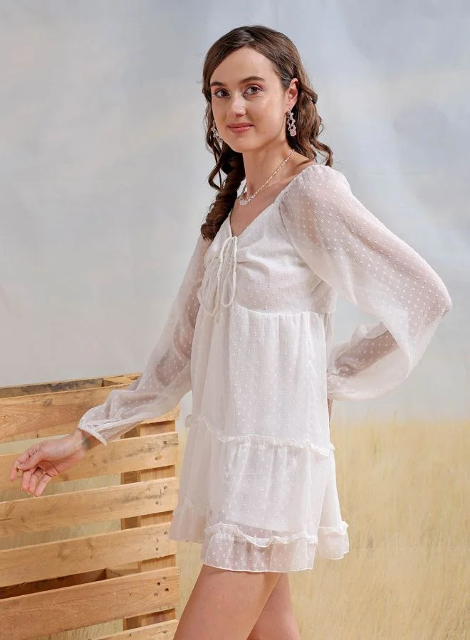 Freehand Women Fit and Flared Casual Textured Tiered Dress