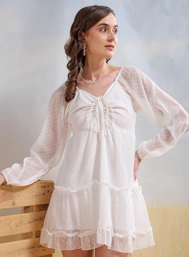Freehand Women Fit and Flared Casual Textured Tiered Dress