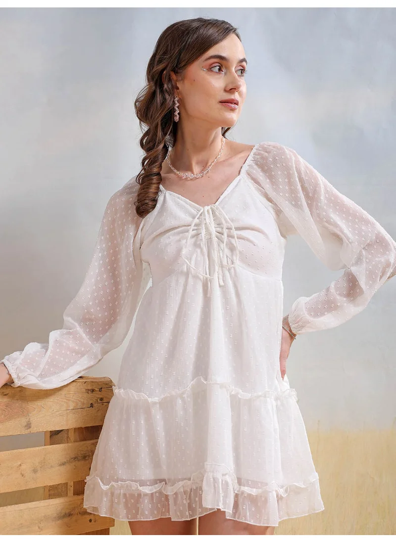 مرفوعة Women Casual Fit And Flare Textured Tiered Sweetheart Tiered Dress