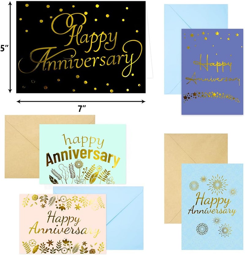 Fancy Land 12 Anniversary Cards with Envelopes Gold Foil Anniversary Greeting Cards for Business Office Wedding 6 Designs - Image 5
