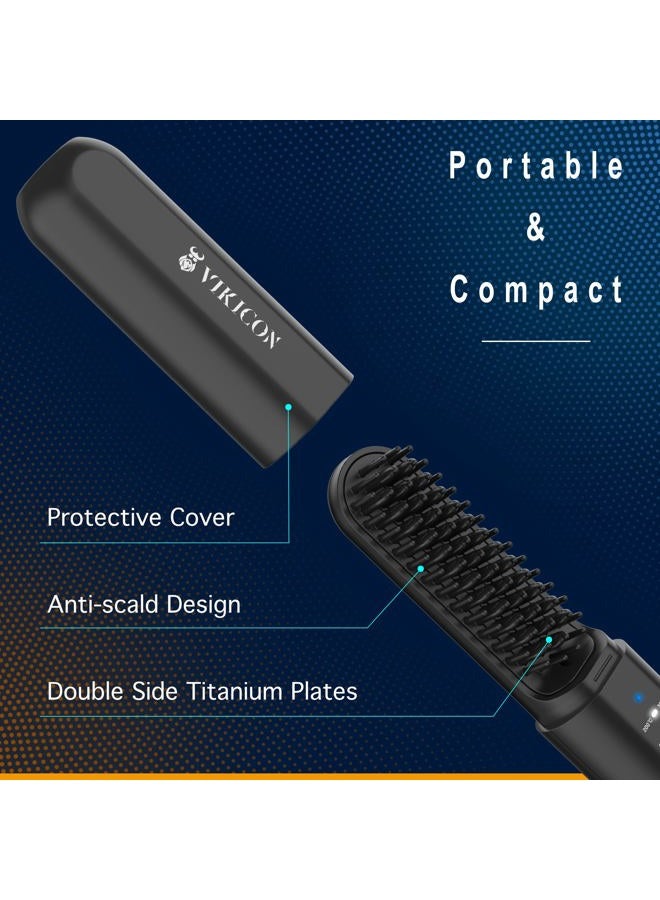 VIKICON مستقيم لحية للرجال: فرشاة لحية ساخنة بدون سلك للرجال، مشط كهربائي ساخن، فرشاة تصفيف مصغرة مضادة للحروق لتجميل اللحية، محمولة للسفر والاستخدام المنزلي، هدايا له أو للأب - Image 5