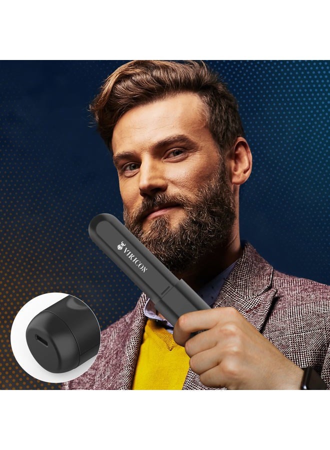 VIKICON مستقيم لحية للرجال: فرشاة لحية ساخنة بدون سلك للرجال، مشط كهربائي ساخن، فرشاة تصفيف مصغرة مضادة للحروق لتجميل اللحية، محمولة للسفر والاستخدام المنزلي، هدايا له أو للأب - Image 2