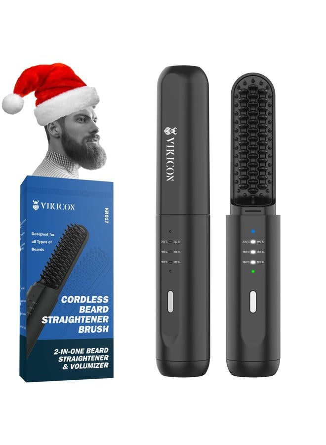 VIKICON مستقيم لحية للرجال: فرشاة لحية ساخنة بدون سلك للرجال، مشط كهربائي ساخن، فرشاة تصفيف مصغرة مضادة للحروق لتجميل اللحية، محمولة للسفر والاستخدام المنزلي، هدايا له أو للأب - Image 1
