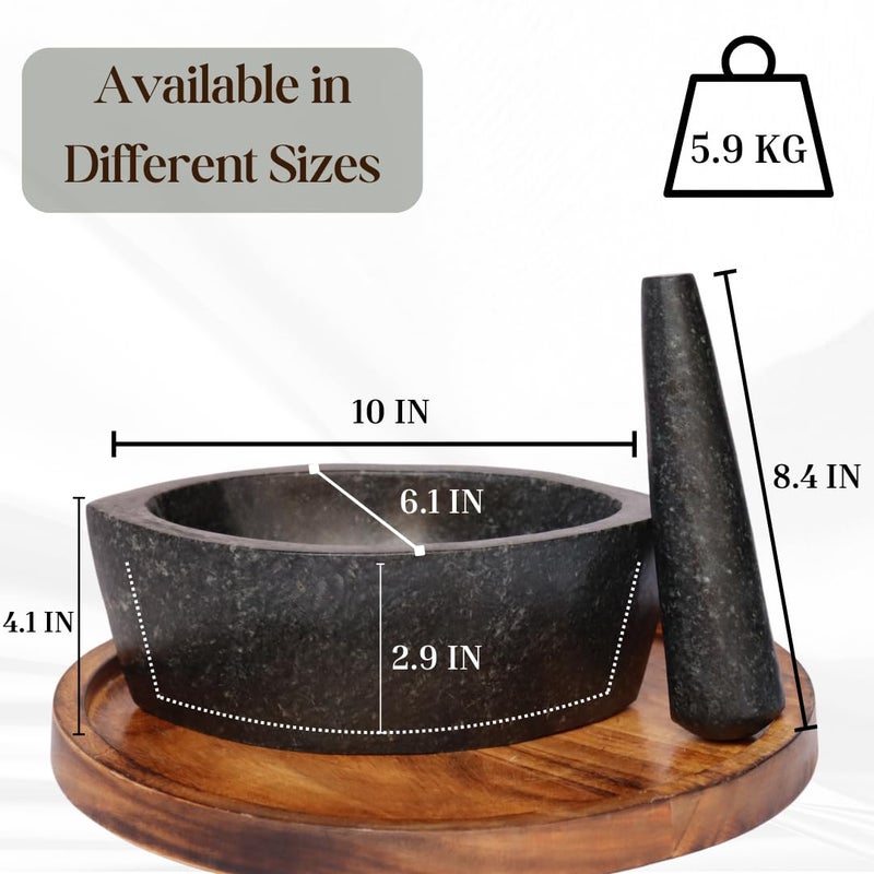 VintageBihar Hansraj Stone Mortar and Pestle Set Boat Shape Khalbatta Silbatta for Kitchen Kharal for Spices Herbs and Chutneys Length 10 Inch - Image 5