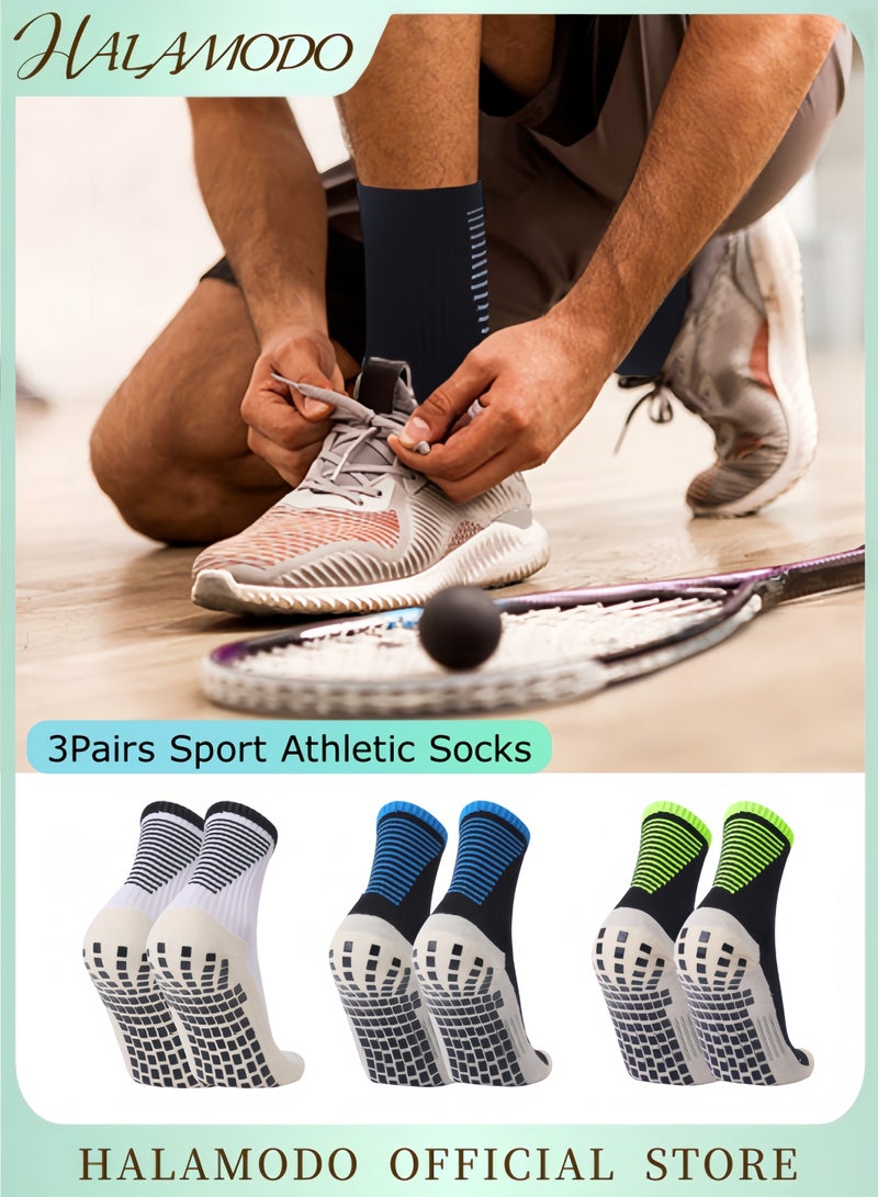 HALAMODO 3 Pairs Grip Socks Non Slip Anti Slip Non Skid Sport Athletic Socks Soccer Grip Socks for Kids & Youth & Baby & Boys & Girls - Image 1